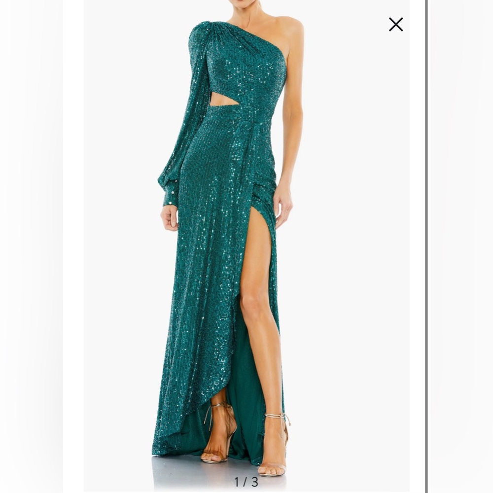 Mac Duggal sequin cutout one sholder gown